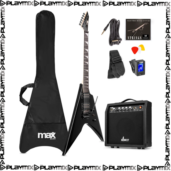 MAX GigKit Electric Guitar Kit Rock Style Black – with 40W Amp, Gig Bag & Accessories