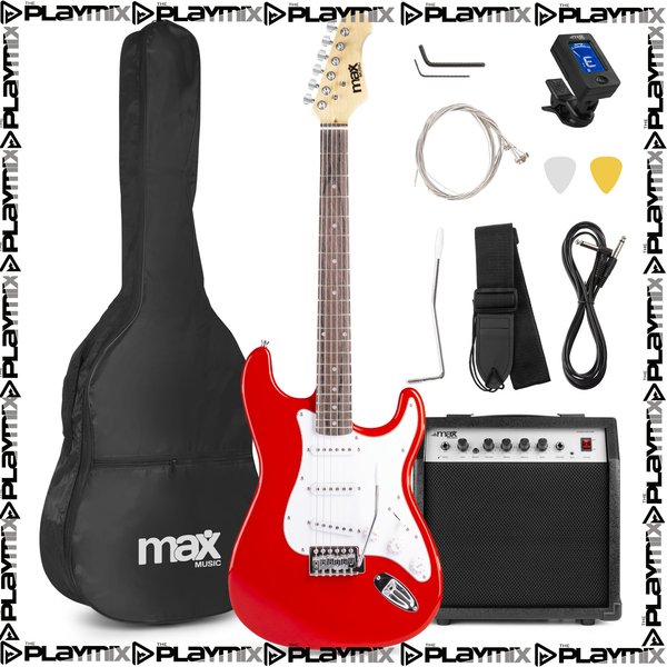 MAX GigKit Electric Guitar Kit Red – with 40W Amp, Gig Bag, Tuner, Cable & Accessories