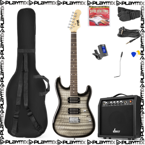 MAX GigKit Electric Guitar Kit Quilted Black – with 40W Amp, Gig Bag & Accessories