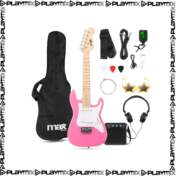MAX GigKit Kids Electric Guitar Kit 1/4 Pink – with 10W Amp, Gig Bag & Accessories