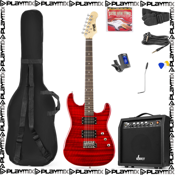 MAX GigKit Electric Guitar Kit Quilted Dark Red – with 40W Amp, Gig Bag & Accessories