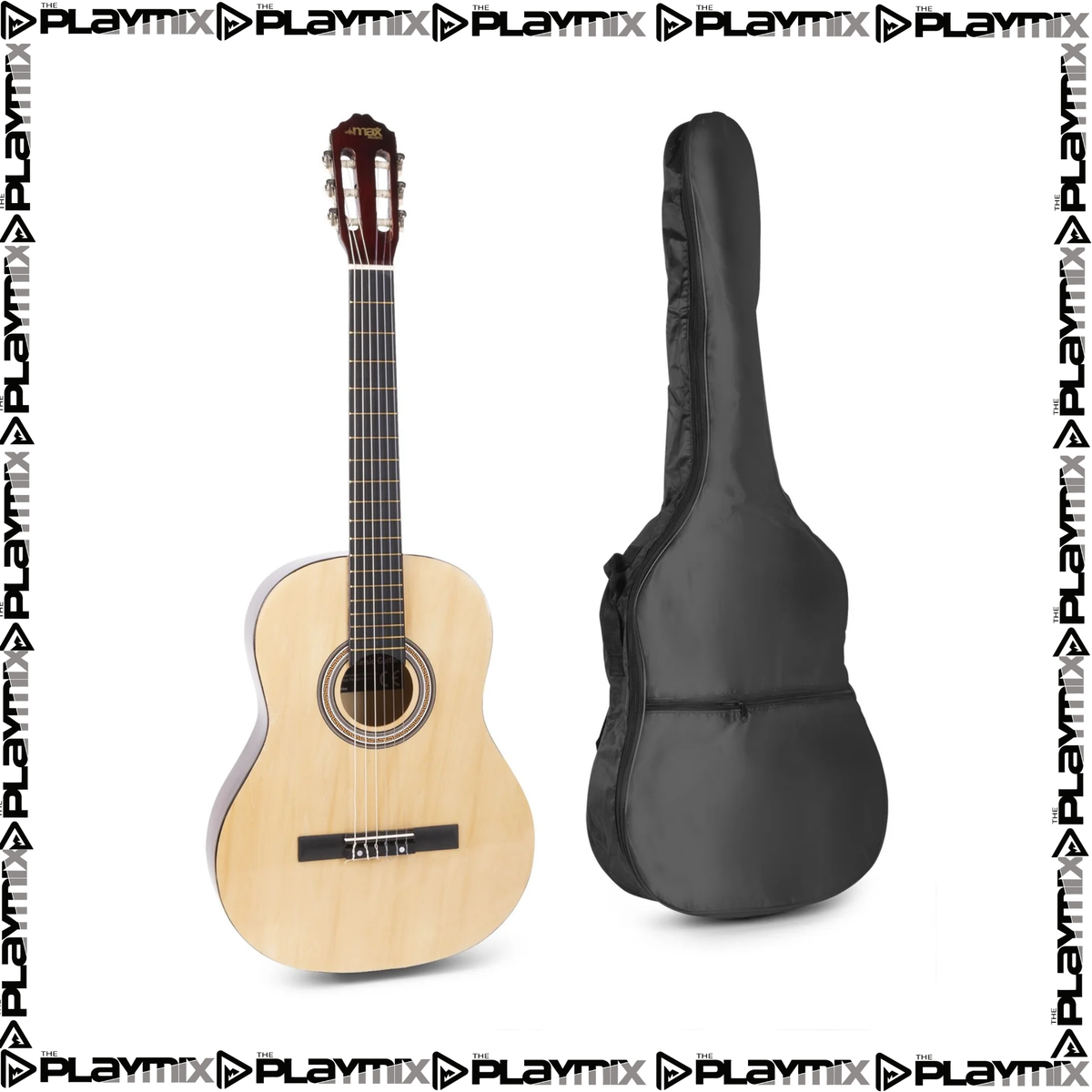 MAX SoloArt Classical Guitar Kit 4/4 Natural – with Gig Bag, Tuner, Strap, Picks & Spare Strings