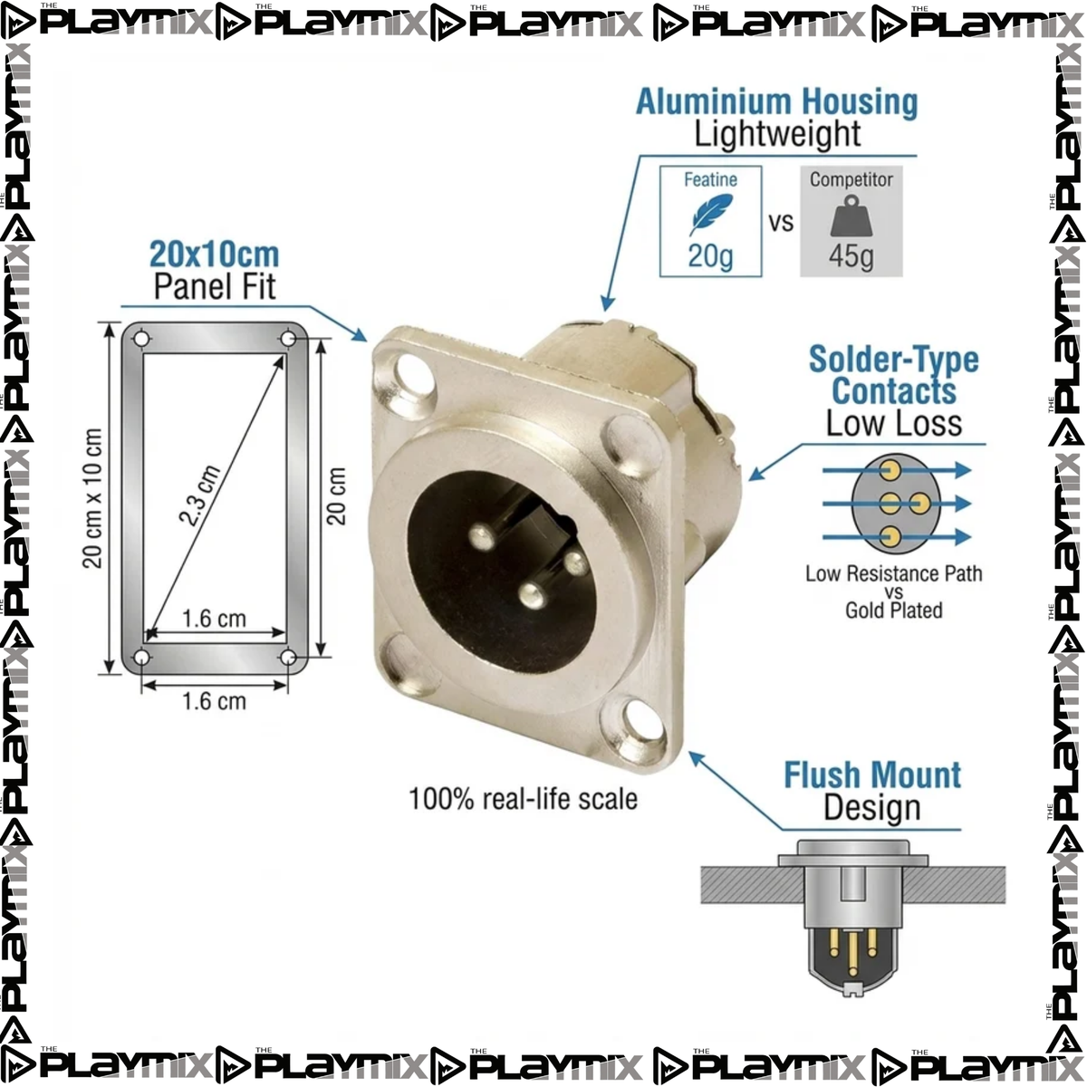 PROEL XLR3MDLX Male XLR Panel Mount – 3-Pole Chassis Connector