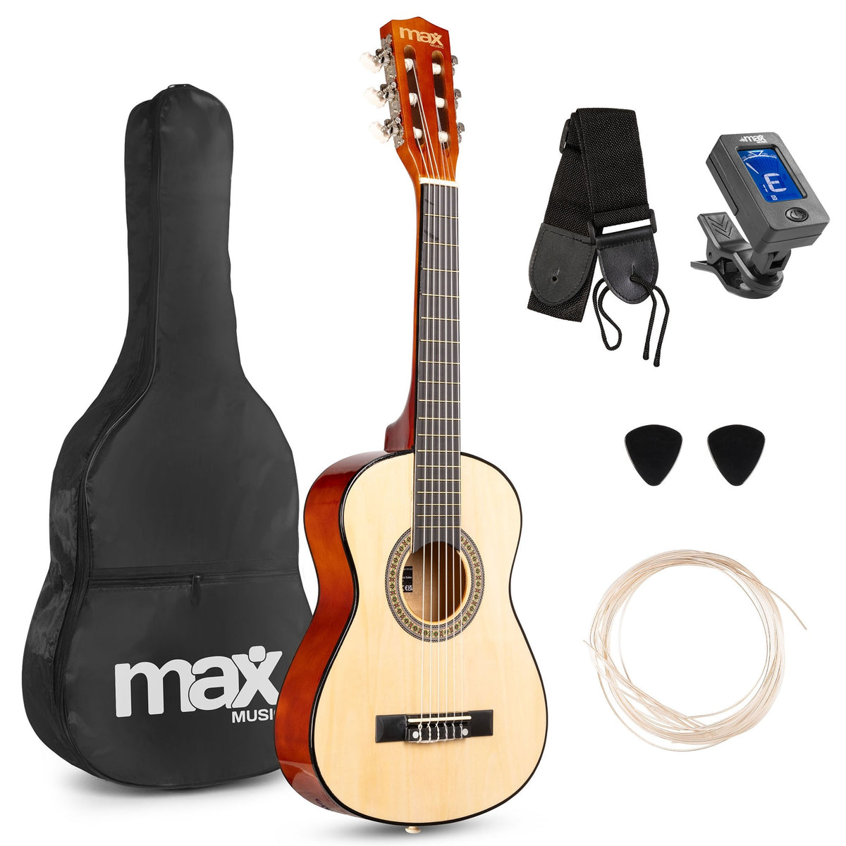 SoloArt Junior 1/4 Classic Guitar Pack Natural All-In-One Presentation