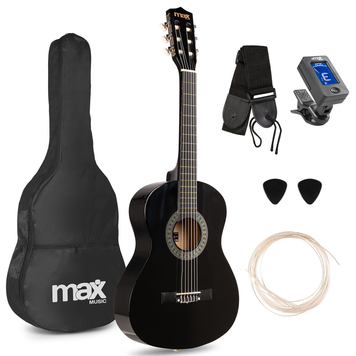 SoloArt Junior 3/4 Classic Guitar Pack Black - Full Package Showcase