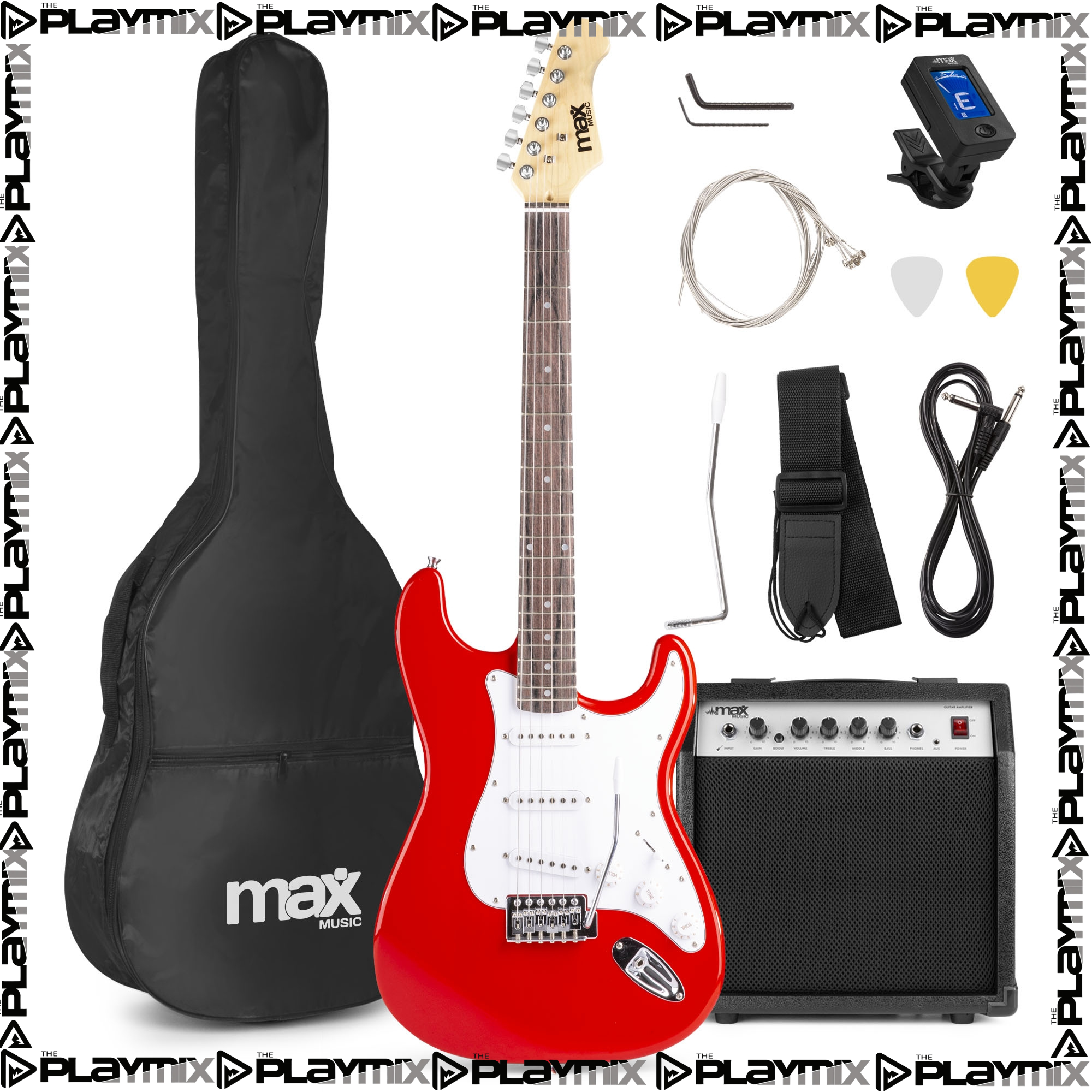 MAX GigKit Electric Guitar Kit Red – with 40W Amp, Gig Bag, Tuner, Cable & Accessories
