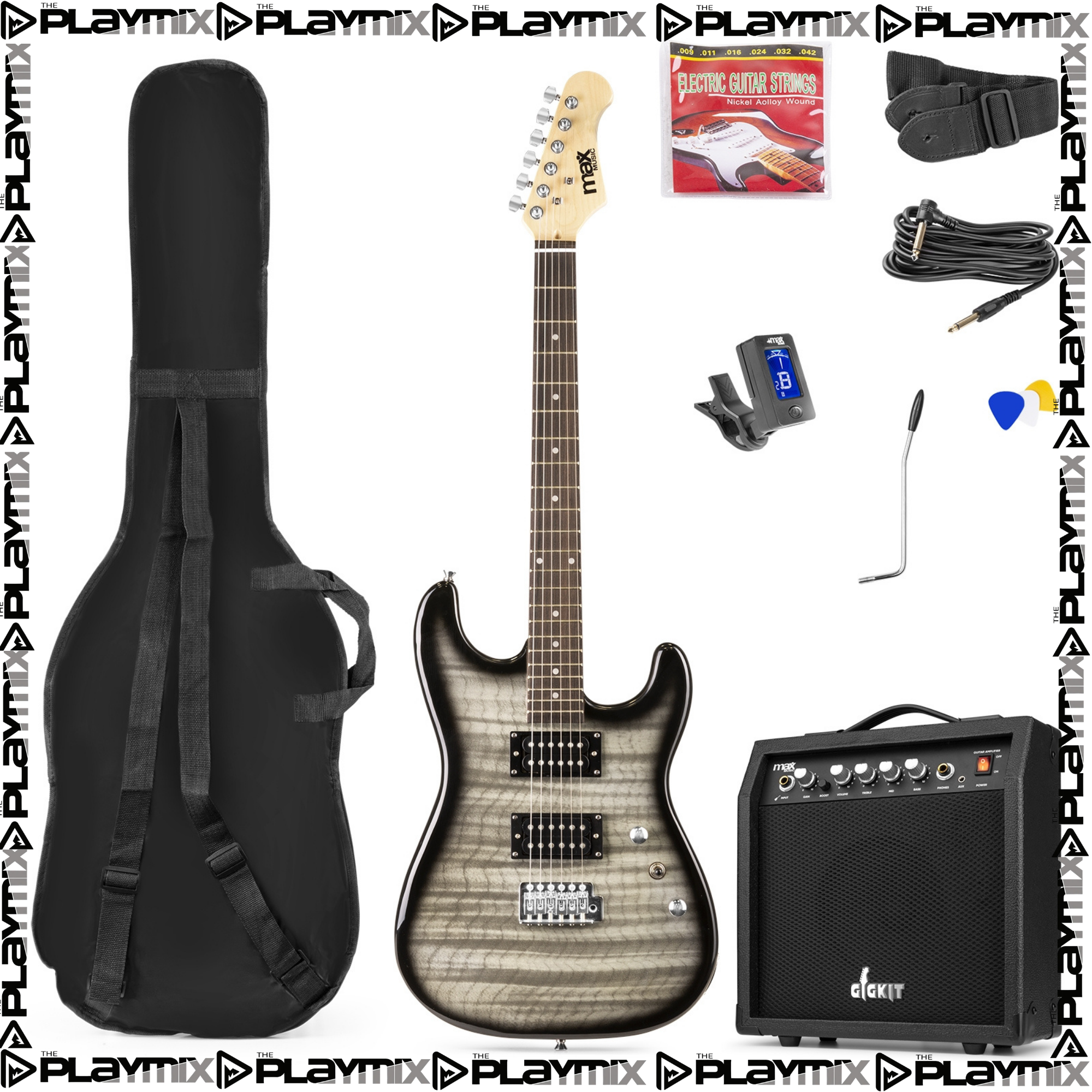 MAX GigKit Electric Guitar Kit Quilted Black – with 40W Amp, Gig Bag & Accessories