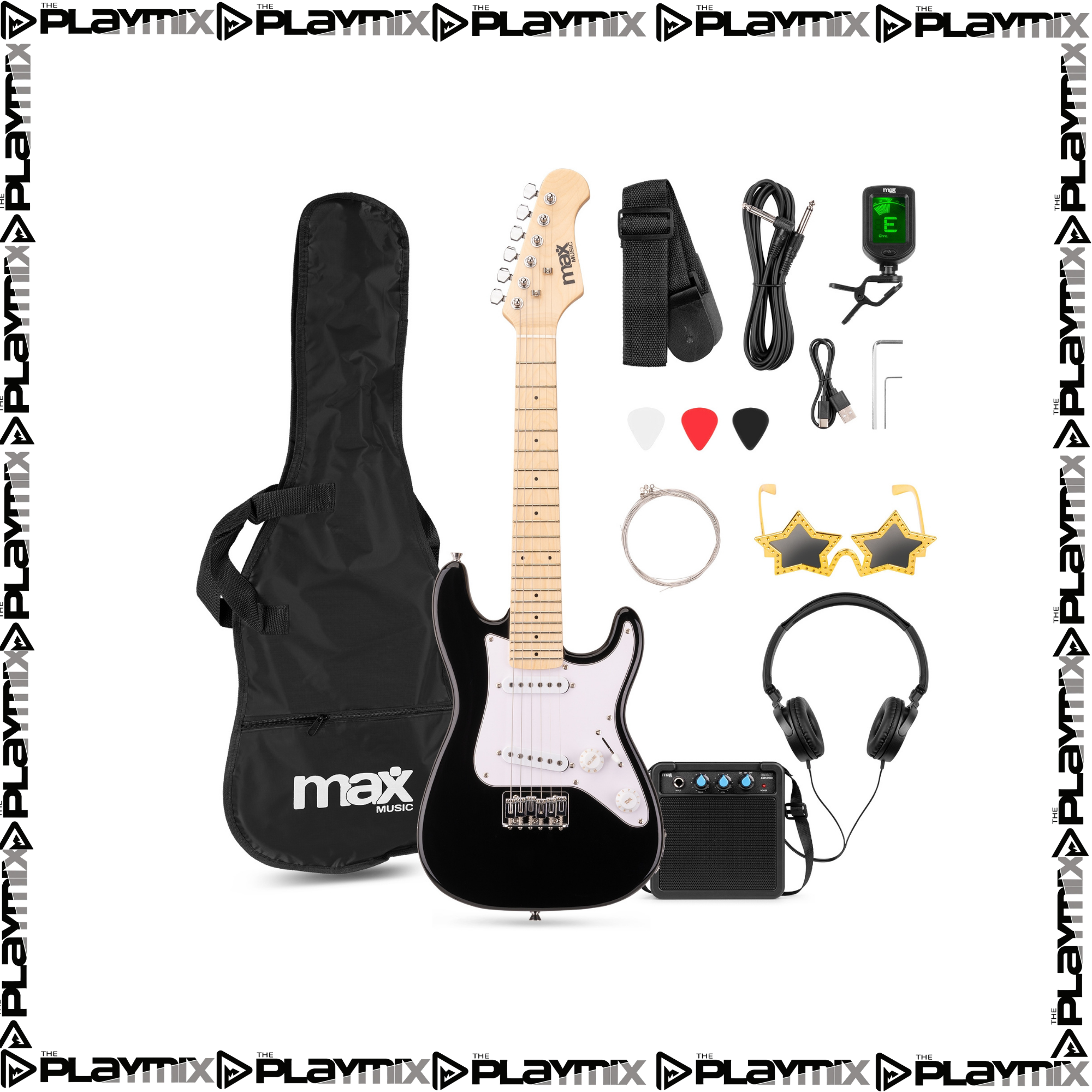 MAX GigKit Kids Electric Guitar Kit 1/4 Black – with 10W Amp, Gig Bag & Accessories