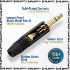 DieHard DHJ35SBK 3.5 mm Stereo Jack Connector – TRS Plug (Packs of 4/8/20)