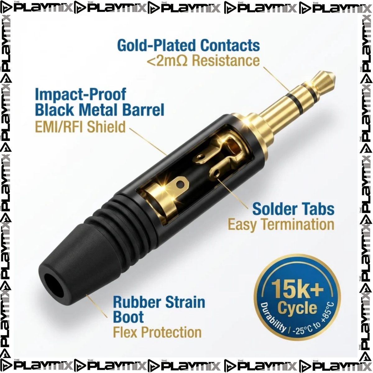 DieHard DHJ35SBK 3.5 mm Stereo Jack Connector – TRS Plug (Packs of 4/8/20)