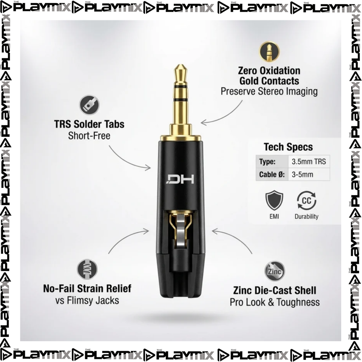DieHard DHJ35SBK 3.5 mm Stereo Jack Connector – TRS Plug (Packs of 4/8/20)