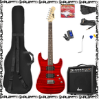 MAX GigKit Electric Guitar Kit Quilted Dark Red – with 40W Amp, Gig Bag & Accessories