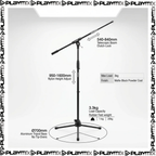 Proel PRO200BK Microphone Stand – Professional Tripod Boom Stand Heavy Duty