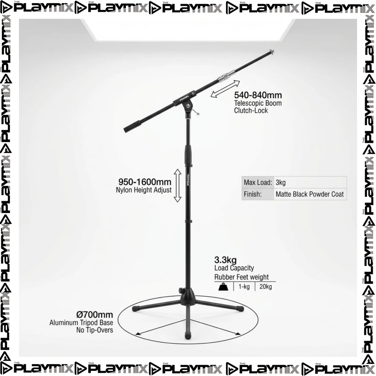 Proel PRO200BK Microphone Stand – Professional Tripod Boom Stand Heavy Duty