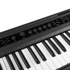 Digital piano with black and white keys on a white background