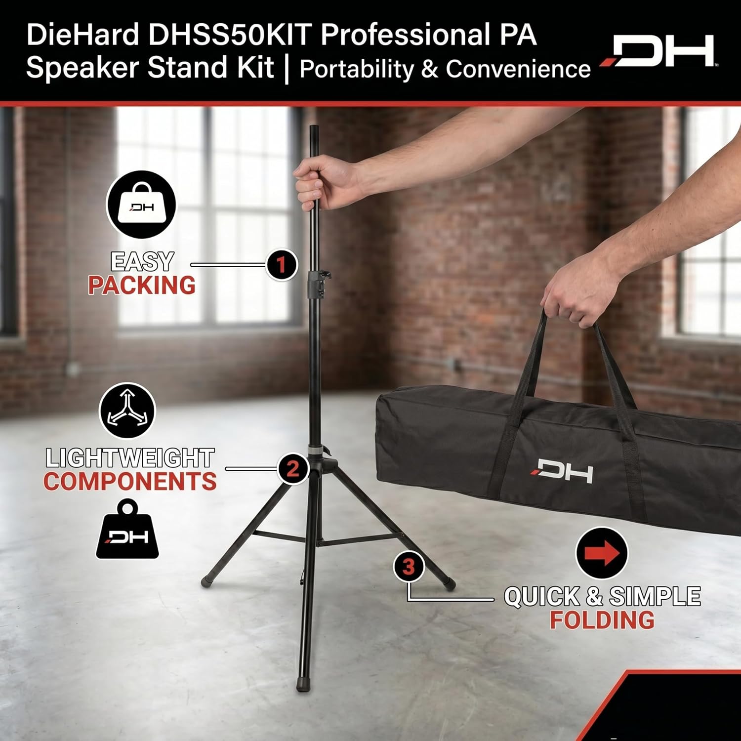 DieHard DHSS50KIT Professional PA Speaker Stand Kit (Set of 2)