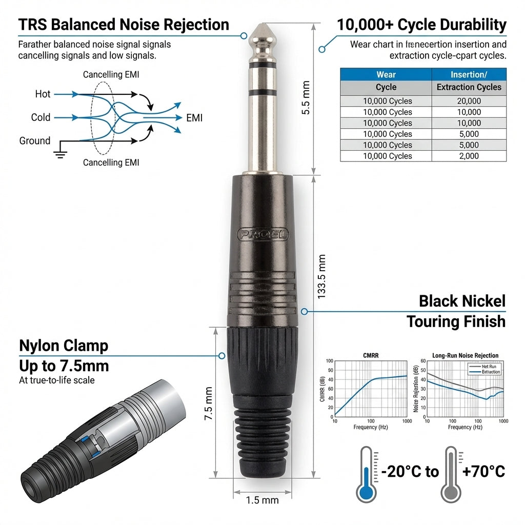 Proel S3CBK 6.3mm Stereo Jack Plug – Professional TRS Audio Connector