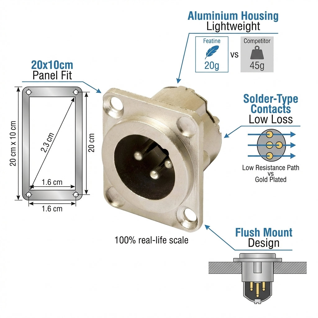 PROEL XLR3MDLX Male XLR Panel Mount – 3-Pole Chassis Connector